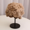 Winter handmade crochet rabbit fur knit hat for women featuring hollow floral pattern in camel - Camel