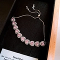 Adjustable silver bracelet featuring pink heart-shaped zircons with white diamond borders - 42# Silver Pink Halo Heart Style
