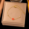18K gold plated stainless steel bracelet with red gourd pendant and white crystals - Gold Red Zirconia Gourd Bracelet (SLE97)