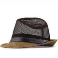 Cappello fedora classico con corona in mesh traspirante marrone e tesa in paglia naturale - M (56-58cm) / caffè