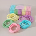Close-up of colorful macaron high elasticity hair ties in a clear rectangular gift box - Color A Mixed Style (Boxed)