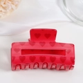Red rectangular hair claw clip with dark red heart patterns for women's hairstyling - Red with Dark Red Hearts