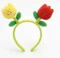 Cute plush tulip headband featuring smiling yellow and red flowers on a green band - Double Tulip Yellow Red