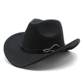 Sombrero de vaquero clásico de fieltro de lana negro con hebilla de metal dorado - Negro