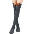 Dark grey over-knee Halloween socks featuring 3D orange pumpkins with funny faces - Dark Grey (Pumpkin Decor)