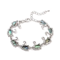 Silver swan bracelet with colorful abalone shell inlay and adjustable extension chain - Swan