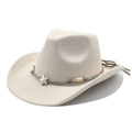 Close-up of beige suede western cowboy hat with star charms and woven band detail - M (56-58cm) / Beige (Suede)