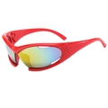 Futuristic red frame sports sunglasses with colorful iridescent lenses and y2k style - Red Frame Orange Lens