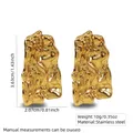 Golden irregular pleated fluid metal stainless steel earrings measuring 3.63x2.07cm - Fluid Pleat Irregular (FYD6172)
