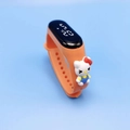 Orange LED digital watch for kids with cartoon character on adjustable silicone strap - Orange Bow Cat