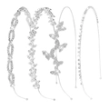 Set of four silver bridal headbands with sparkling rhinestones in floral and leaf designs - Silver 4-Piece Set Style 30# (As Pictured)
