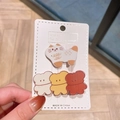 Cute acrylic cartoon animal hair clips featuring a white cat and three brown bears set - Spotted Cat & Tri-color Animals