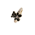 Detail of gold-plated bear ring with black enamel and heart-shaped zircon stone - Adjustable Open / Black