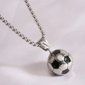 3D soccer pendant necklace in silver and black finish with matching square chain link - Steel Color With Chain