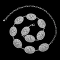 Silver punk style waist chain with oval embossed pendants in spiral layout on black background - No.1 Horse Head