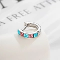 Mini geometric earrings featuring pink and light blue square zirconias in silver finish - 6mm Inner Diameter / Blue & Pink (Single Piece)