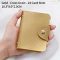 Golden cross-grain leather card holder with 24 slots and secure metal buckle - 24 Slots / Gold - Saffiano Grain