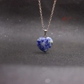 Natural blue marble heart-shaped stone pendant necklace with silver chain for women - Blue Sodalite with Chain