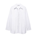 Women's white V-neck long sleeve shirt featuring irregular hem and eyelet lace-up front - XS / White