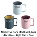 Three-piece Nordic plastic mouthwash cup set in navy, light blue, and pink with handles - 3-Pack (Dark Blue + Light Blue + Pink)