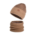 Set berretto e scaldacollo invernale in maglia color cammello con fodera in pile - Cachi