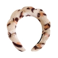 Leopard print plush headband with fluffy sponge design for skincare and face washing - Coffee Leopard Print Headband