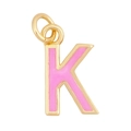 Golden letter K pendant with pink enamel finish and small metal connector ring - Pink - Letter K