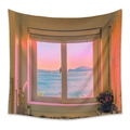 Bohemian wall tapestry featuring a sunset beach view window scene for room decor - Zj202148-4 / 100X150CM (Short Plush)