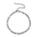 Cavigliera Figaro in acciaio inossidabile argento con chiusura a moschettone regolabile - Cavigliera / 20cm+6cm / Color Acciaio