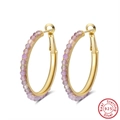 925 sterling silver gold plated hoop earrings with light purple faceted beads and charms - Pink Pave Large Hoop - Gold