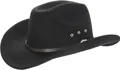 Close-up of black western cowboy hat featuring silver metal eyelets and brown leather band - Black (With Vents)
