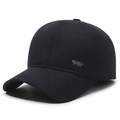 Deep navy winter baseball cap in thick wool felt fabric with metal Sports Style logo - Adjustable / Navy Blue