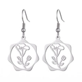 Silver hollow floral pendant earrings with tulip design in wave circle frame - Steel Color Morning Glory
