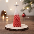 Christmas tree scented candle in red and white gradient on a wooden base for holiday decor - Red Weeping Pine (Sweet Berry)