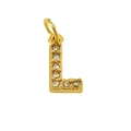 Golden stainless steel letter L pendant with sparkling zircon stones on white background - L