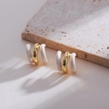French vintage gold and white enamel C-shaped earrings with a triple hoop design - 1.3cm x 1.1cm / White