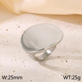 Minimalist silver large oval stainless steel ring with brushed metal texture and 25mm width - Brushed Oval Style (KR111124-KJX)