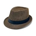 Classic brown paper straw fedora hat with a black ribbon band for men and women stylish accessory - One Size (56-58cm) / Dark Brown