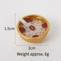 Miniature 3cm golden bowl red bean soup keychain with spoon for dollhouse decor - 3cm Gold Bowl-No.9 (No Hook)