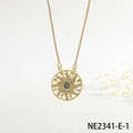 Macro detail of sun pendant with blue zircon center and hollow punk design gold necklace - Gold Evil Eye Sun