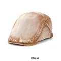 Vintage washed cotton flat cap in khaki color with a minimalist short brim style - One Size (54-58CM) / Khaki