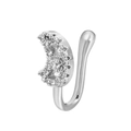 Silver crescent moon non-piercing nose clip with shimmering clear cubic zirconia - Moon Style (G-191) / Silver