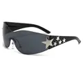 Y2K rimless sports sunglasses with black frame, gray lenses and silver stars - Black Frame Black Grey Lens