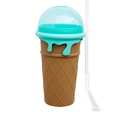 Bicchiere da smoothie marrone con design gelato blu e coperchio a cupola con cannuccia - 500ml / caffè