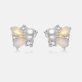 Elegant 925 sterling silver earrings with white pearl, opal wings, and zircon accents - 925 Silver / Platinum-942