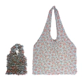 Light blue floral stretch bubble tote bag shown in both collapsed and expanded forms - Floral 4