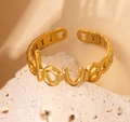 Minimalist gold titanium steel open ring featuring a distinctive LOVE letter design - Gold 104-1