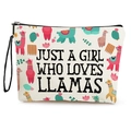 Kosmetiktasche aus Canvas mit Alpaka-Print und 'Just a Girl Who Loves Llamas' Schriftzug - Lama-Druckstil (款式1) / 17x25cm