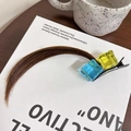 Cosplay hair clip with brown hair extension and blue-yellow square block details - Ice Cube Light Brown