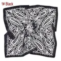 Pañuelo de satén con estampado Paisley blanco y negro en diseño de espiral - Negro